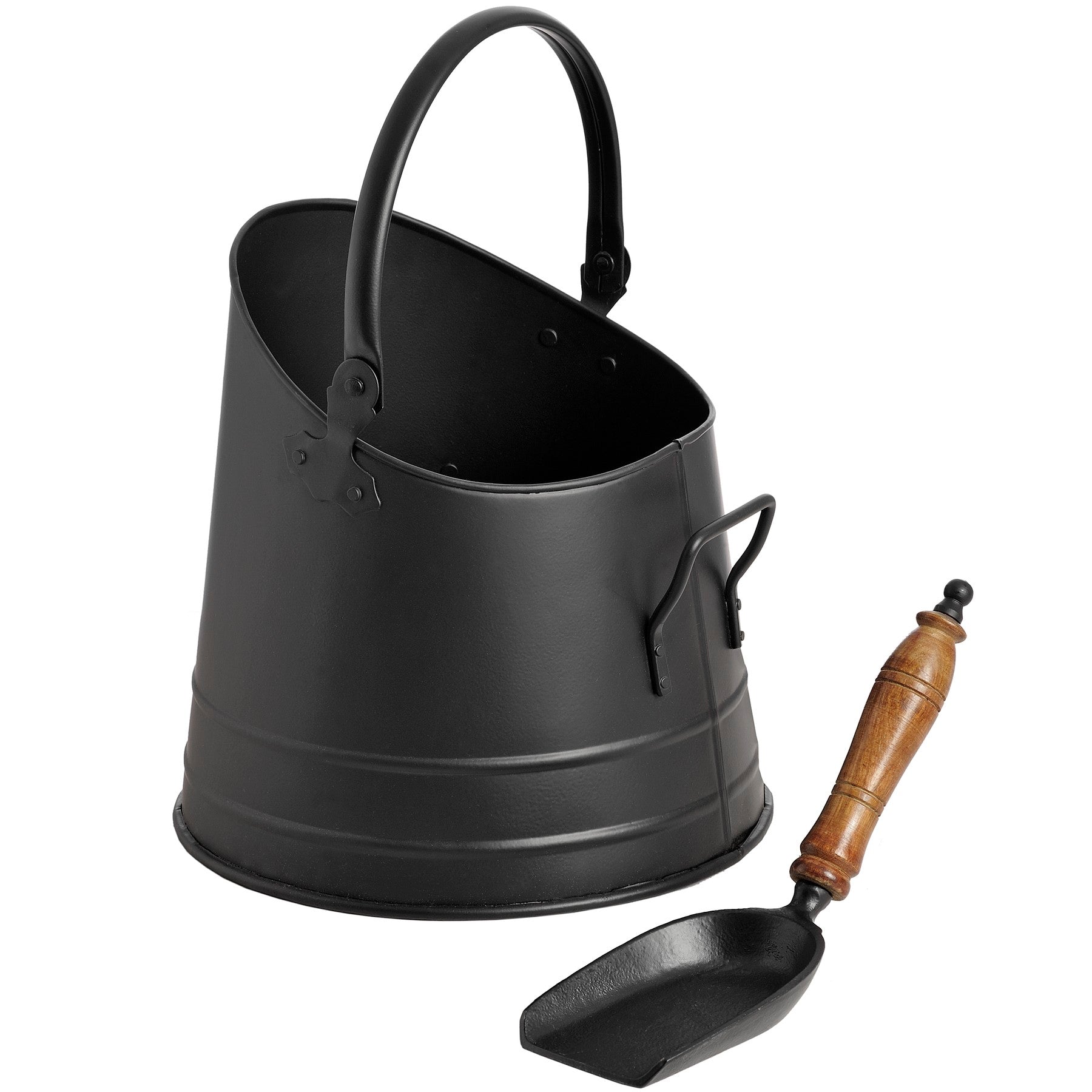 Skandi London Black Coal Bucket with Teak Handle Shovel - Skandi London