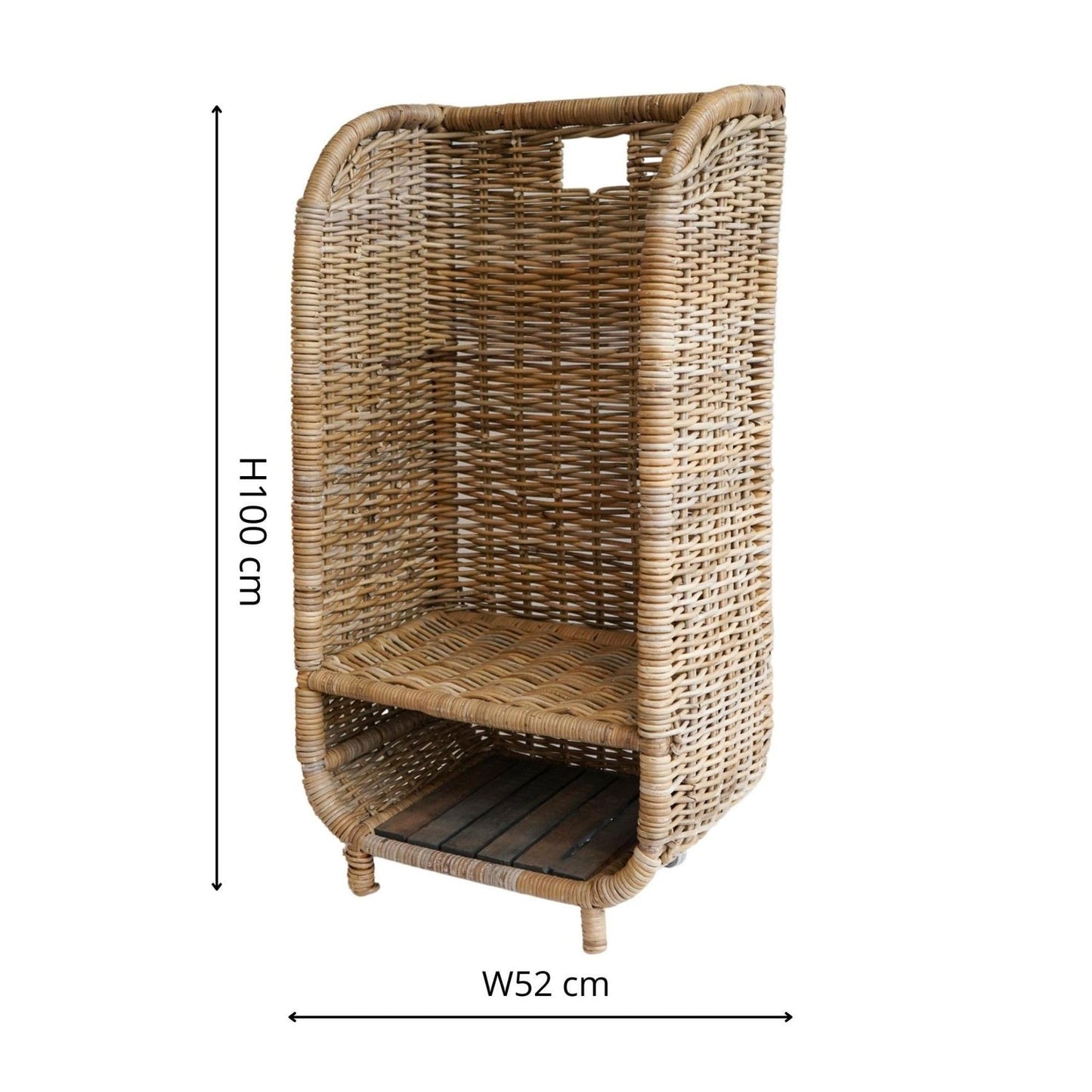Herning Rattan Log Trolley with Kindling Shelf - Skandi London