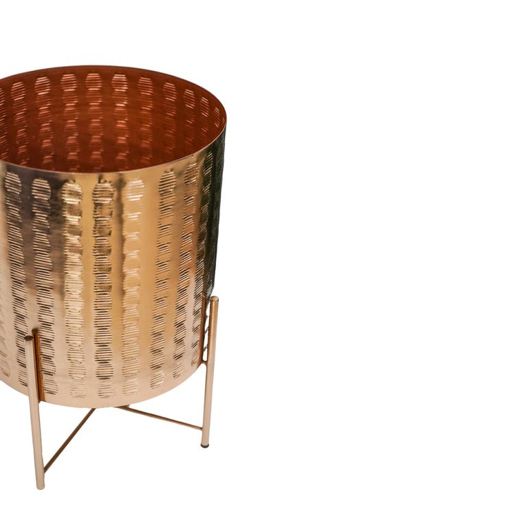 Zendaya Gold Embossed Metal Planter with Stand H25cm D25cm - Skandi London