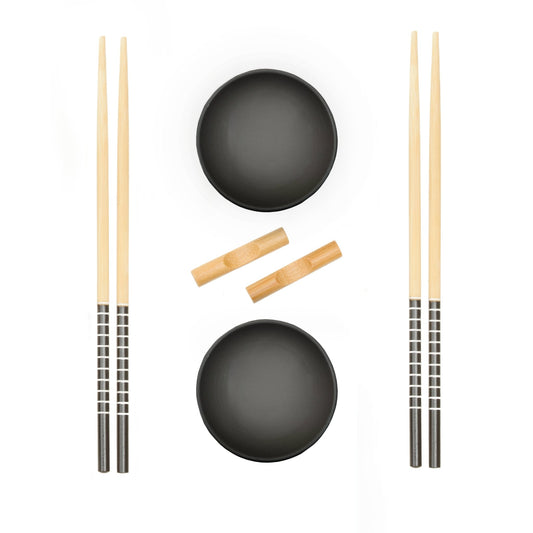 Haldor 6pc Black Ceramic and Wood Sushi Set - Skandi London