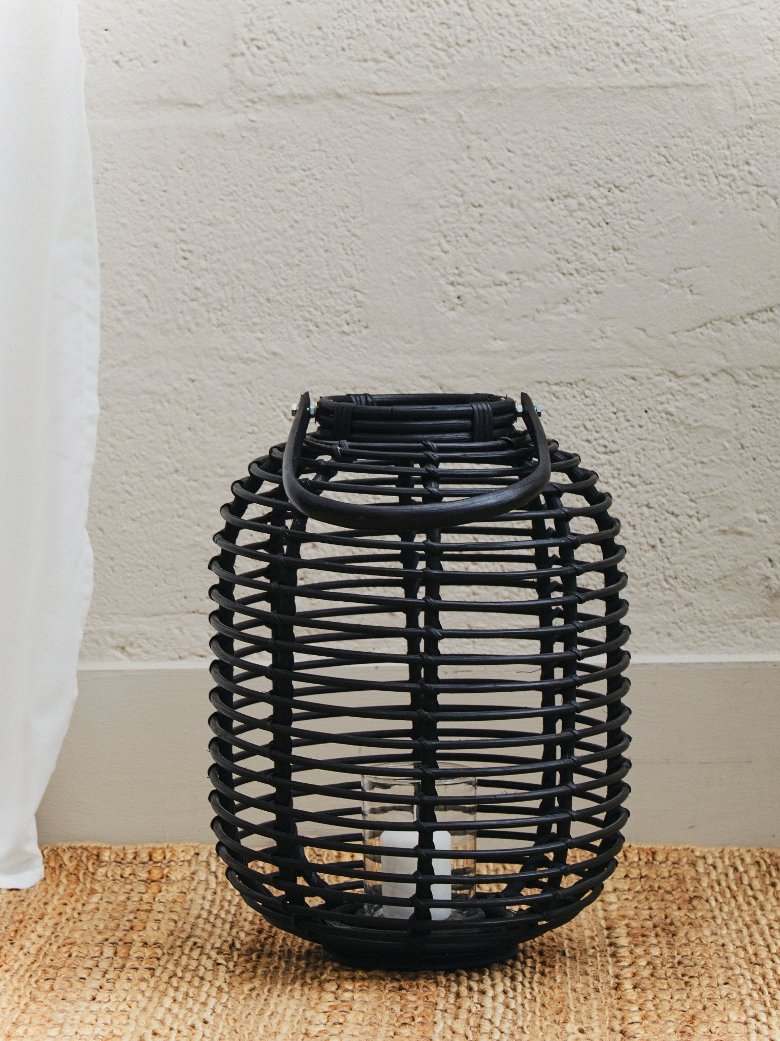 Kai Small Black Natural Rattan Lantern - Skandi London