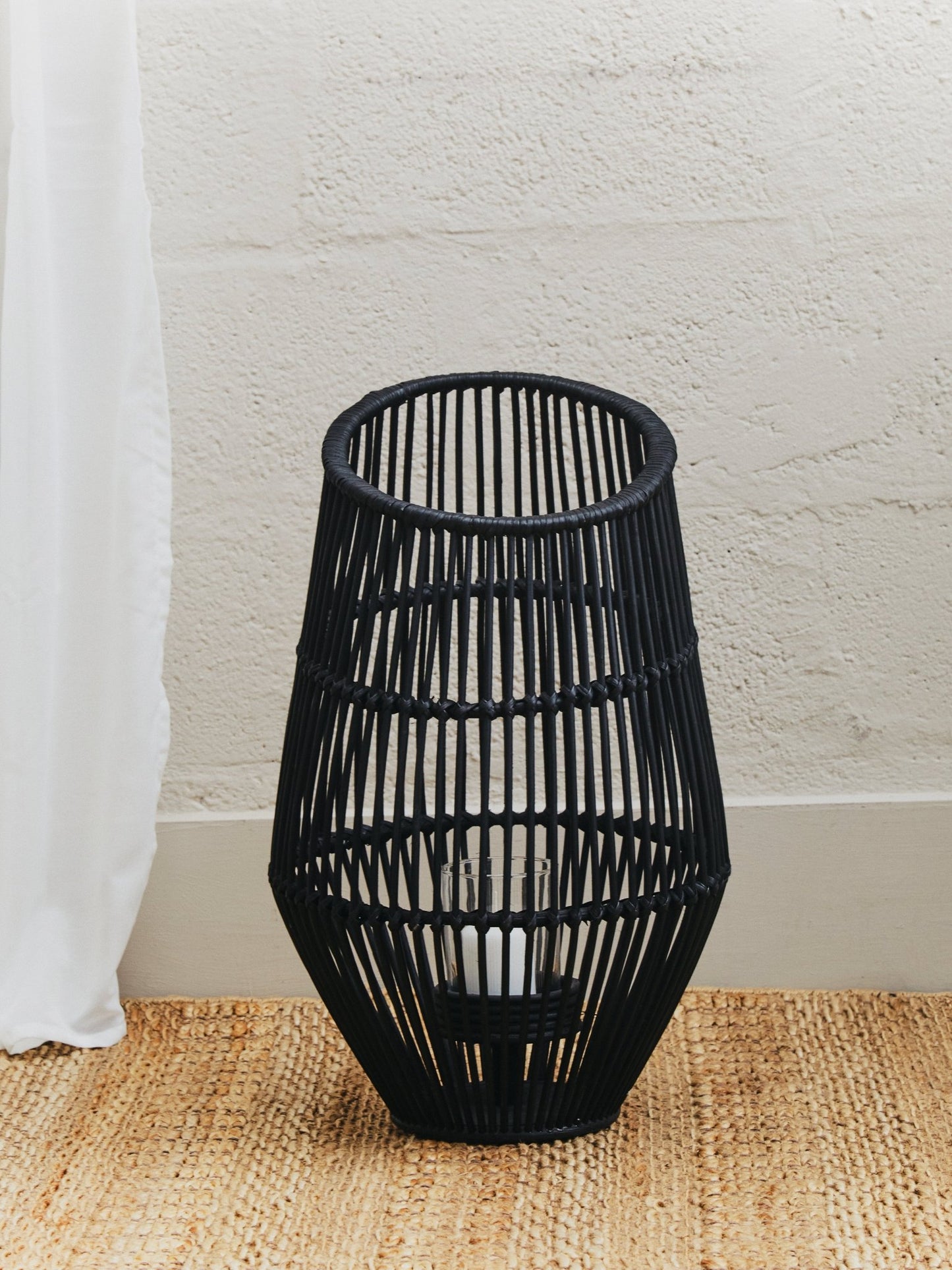 Kai Large Black Natural Rattan Lantern - Skandi London
