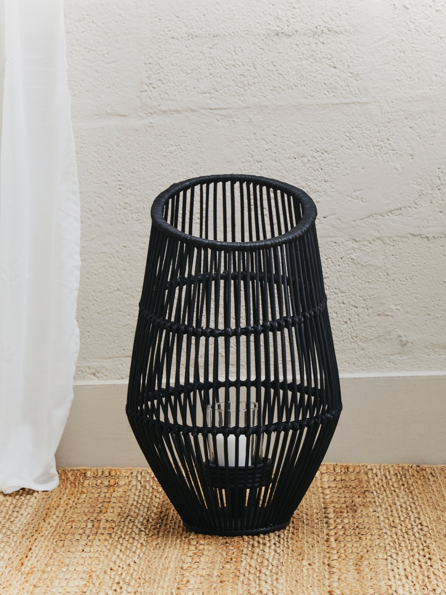 Kai Large Black Natural Rattan Lantern - Skandi London