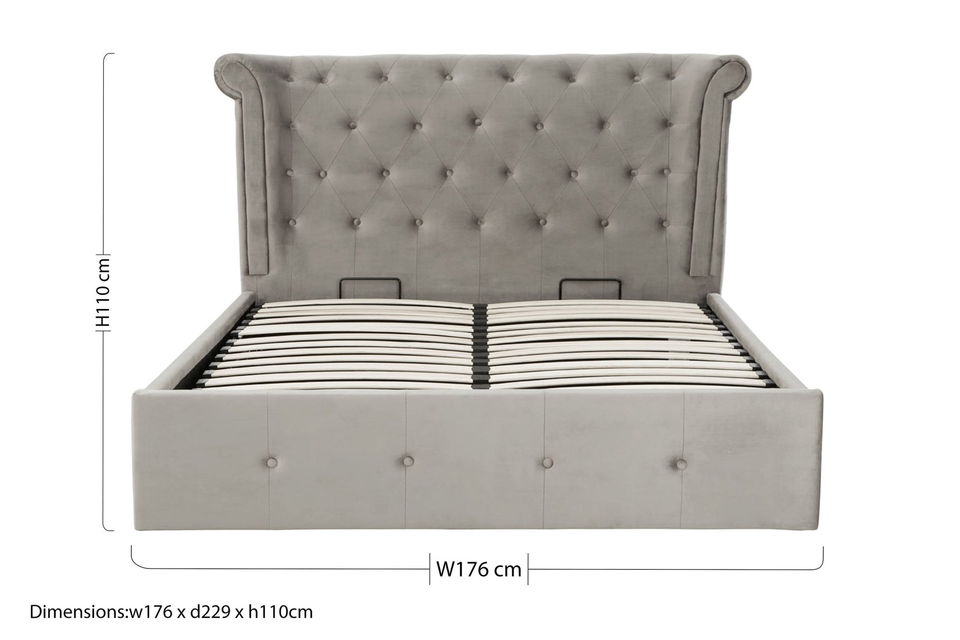Darby Kingsize Grey Brush Velvet Ottoman Bed - Skandi London