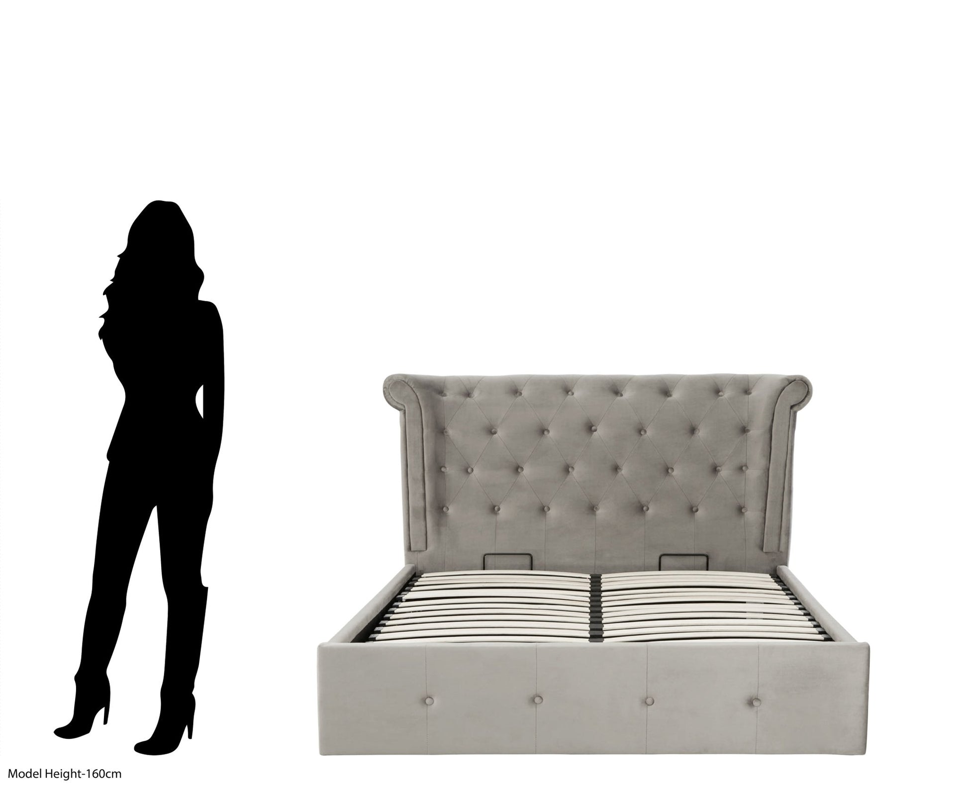 Darby Kingsize Grey Brush Velvet Ottoman Bed - Skandi London