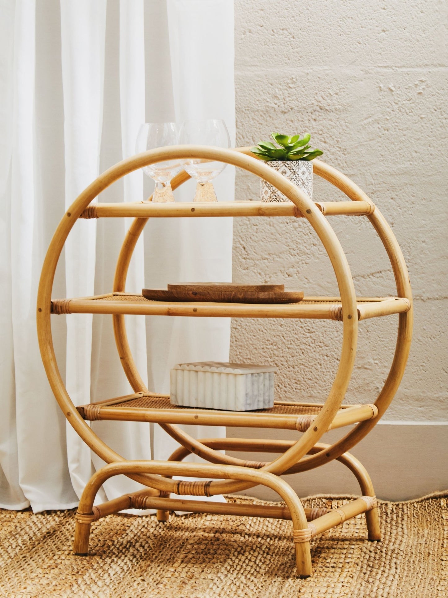 Kai Three Tier Natural Rattan Shelf Unit - Skandi London