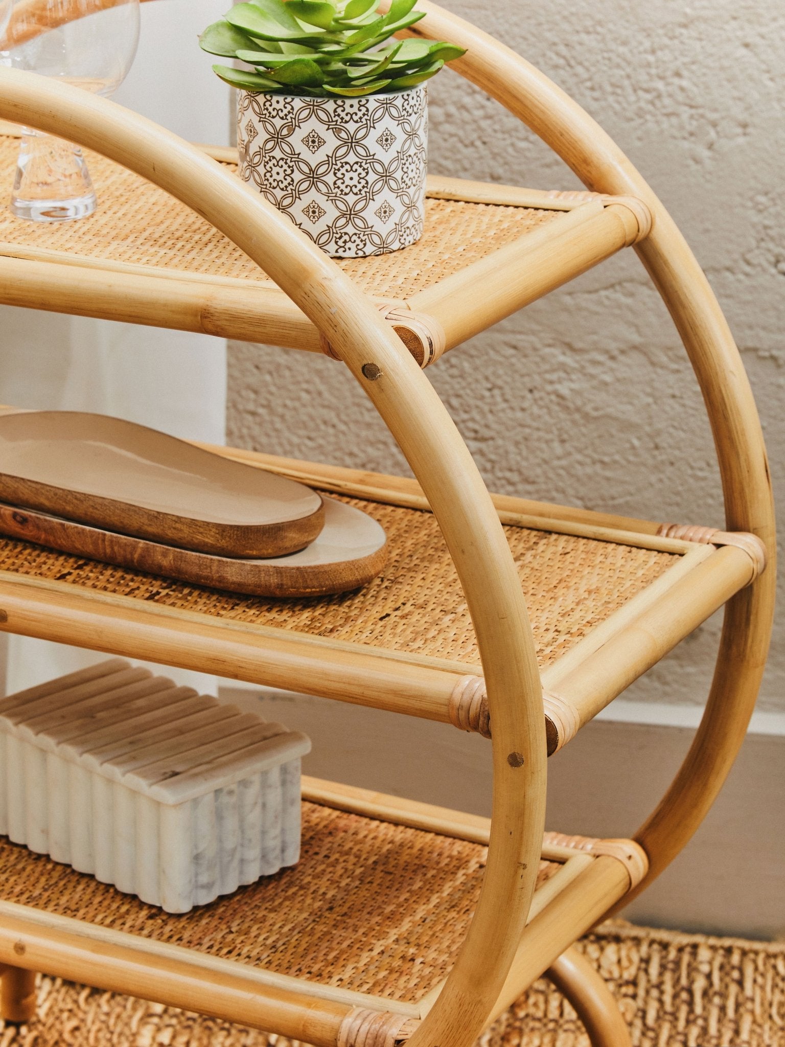 Kai Three Tier Natural Rattan Shelf Unit - Skandi London