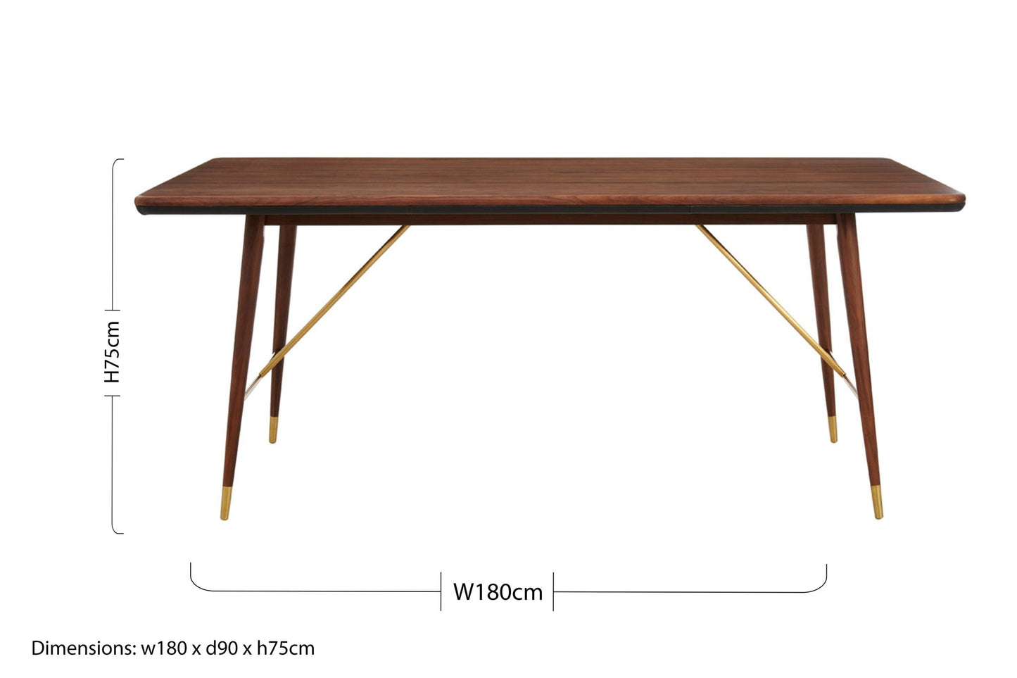 Harald Walnut Wood And Brass Finish Dining Table - Skandi London