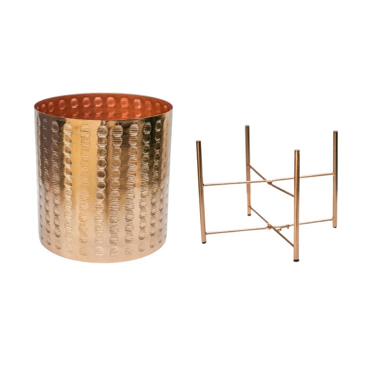 Zendaya Gold Embossed Metal Planter with Stand H25cm D25cm - Skandi London