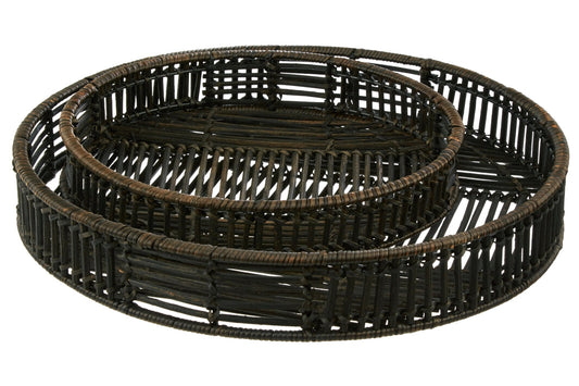 Barbro Set of 2 Black Rattan Trays - Skandi London