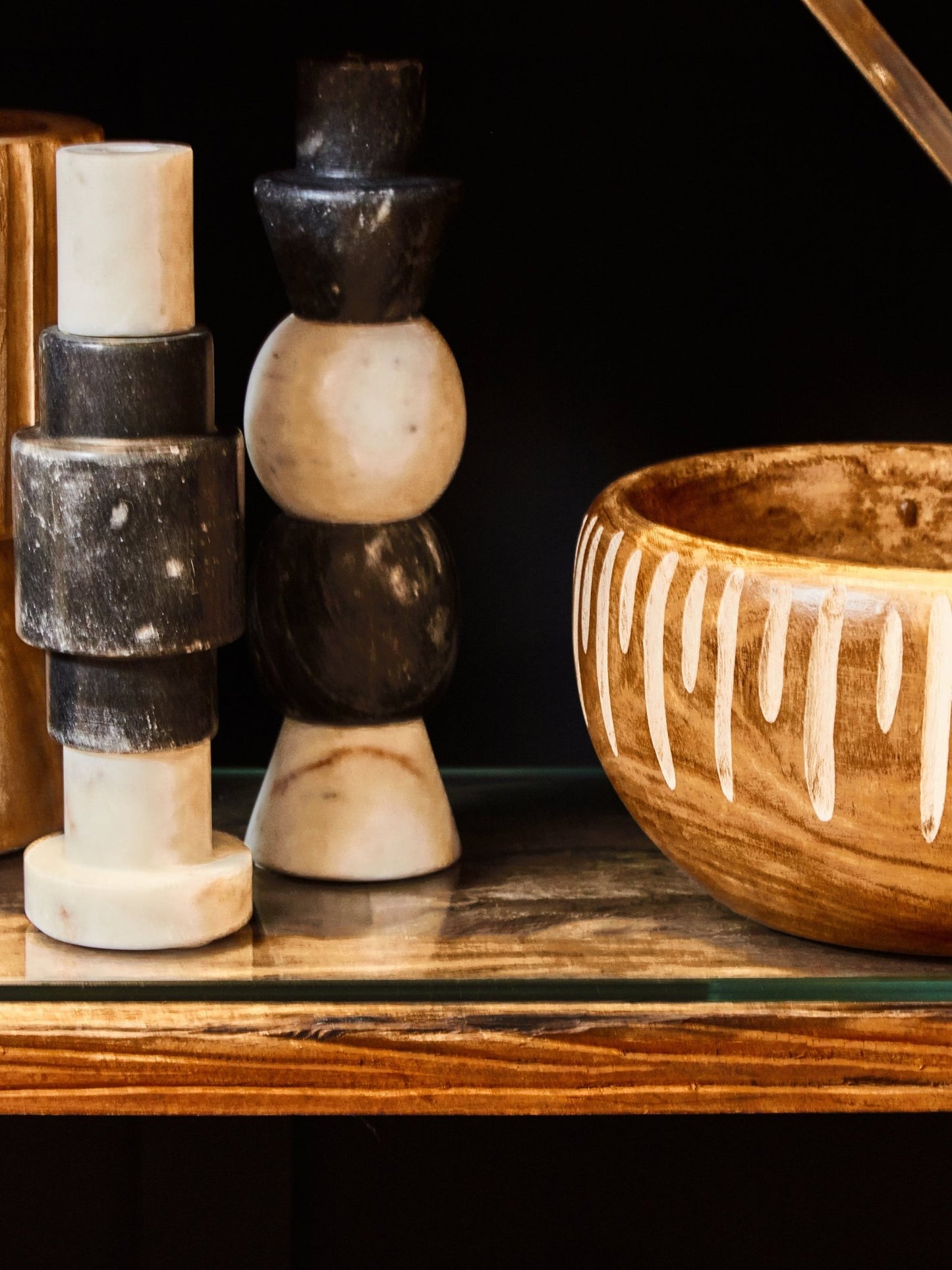 Leif Black And White Marble Candle Holder - Skandi London
