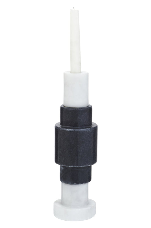 Leif Black And White Marble Candle Holder - Skandi London