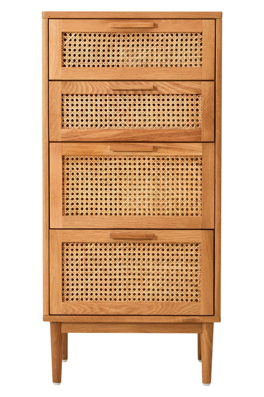 Janica Rattan and Oak Three Drawer Wood Chest - Skandi London