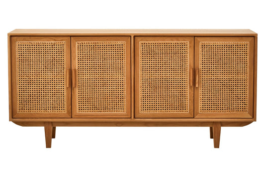 Janica 4 Door Natural Rattan And Oak Sideboard - Skandi London