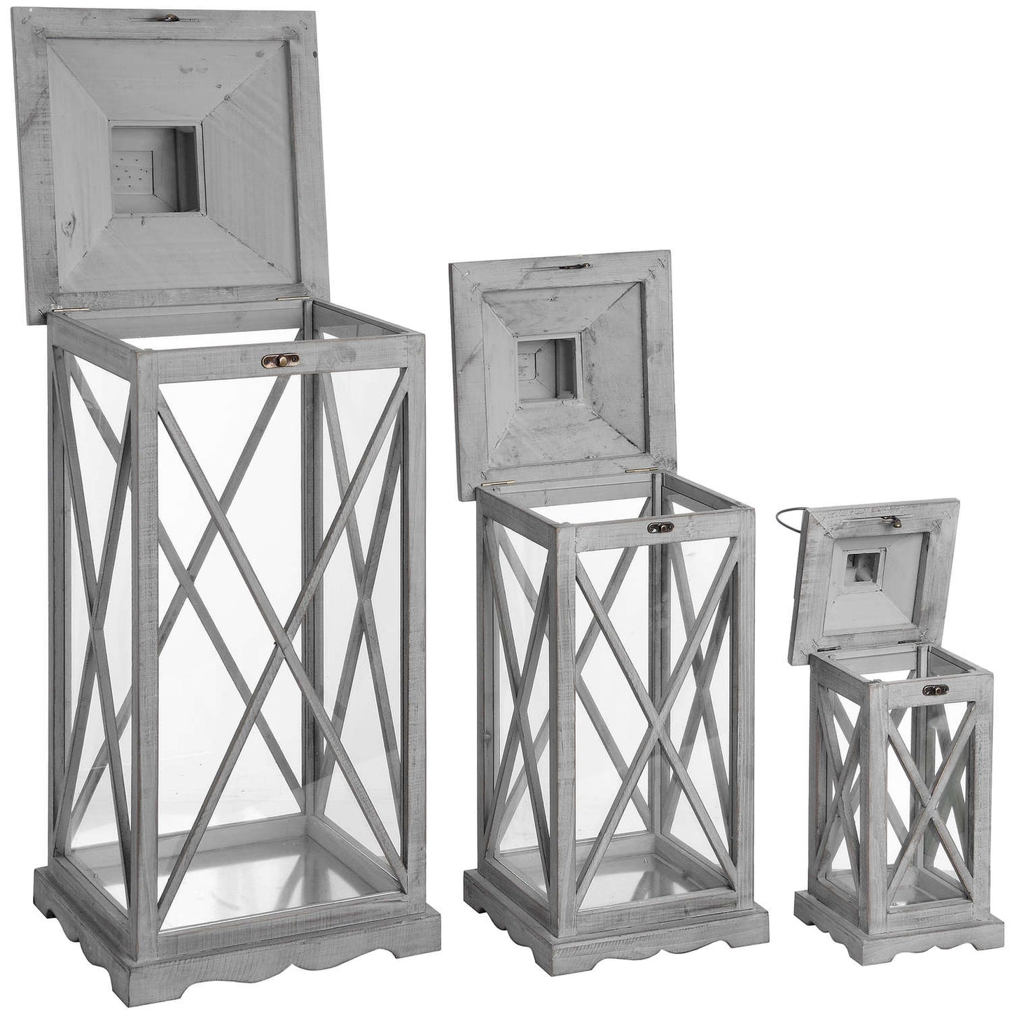Skandi London Set Of Three Wooden Lanterns With Traditional Cross Section - Skandi London