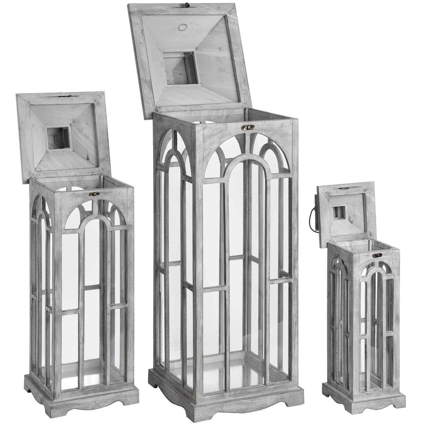 Skandi London Set Of Three Wooden Lanterns With Archway Design - Skandi London