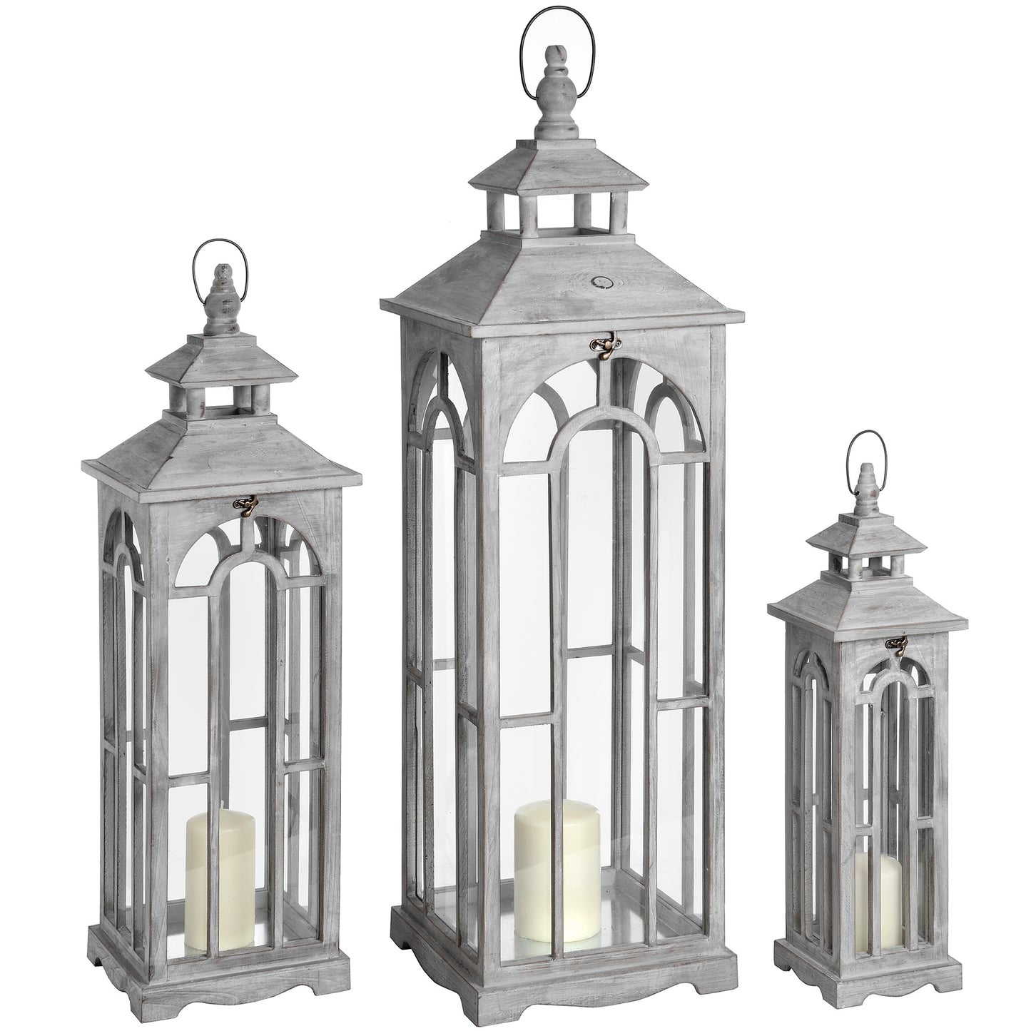 Skandi London Set Of Three Wooden Lanterns With Archway Design - Skandi London
