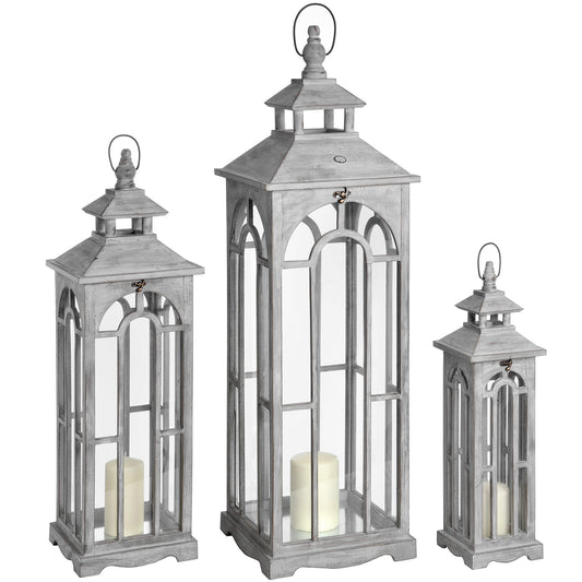 Skandi London Set Of Three Wooden Lanterns With Archway Design - Skandi London