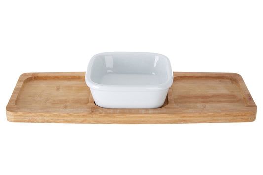 Aina Bamboo Snack Tray With White Dipping Bowl - Skandi London
