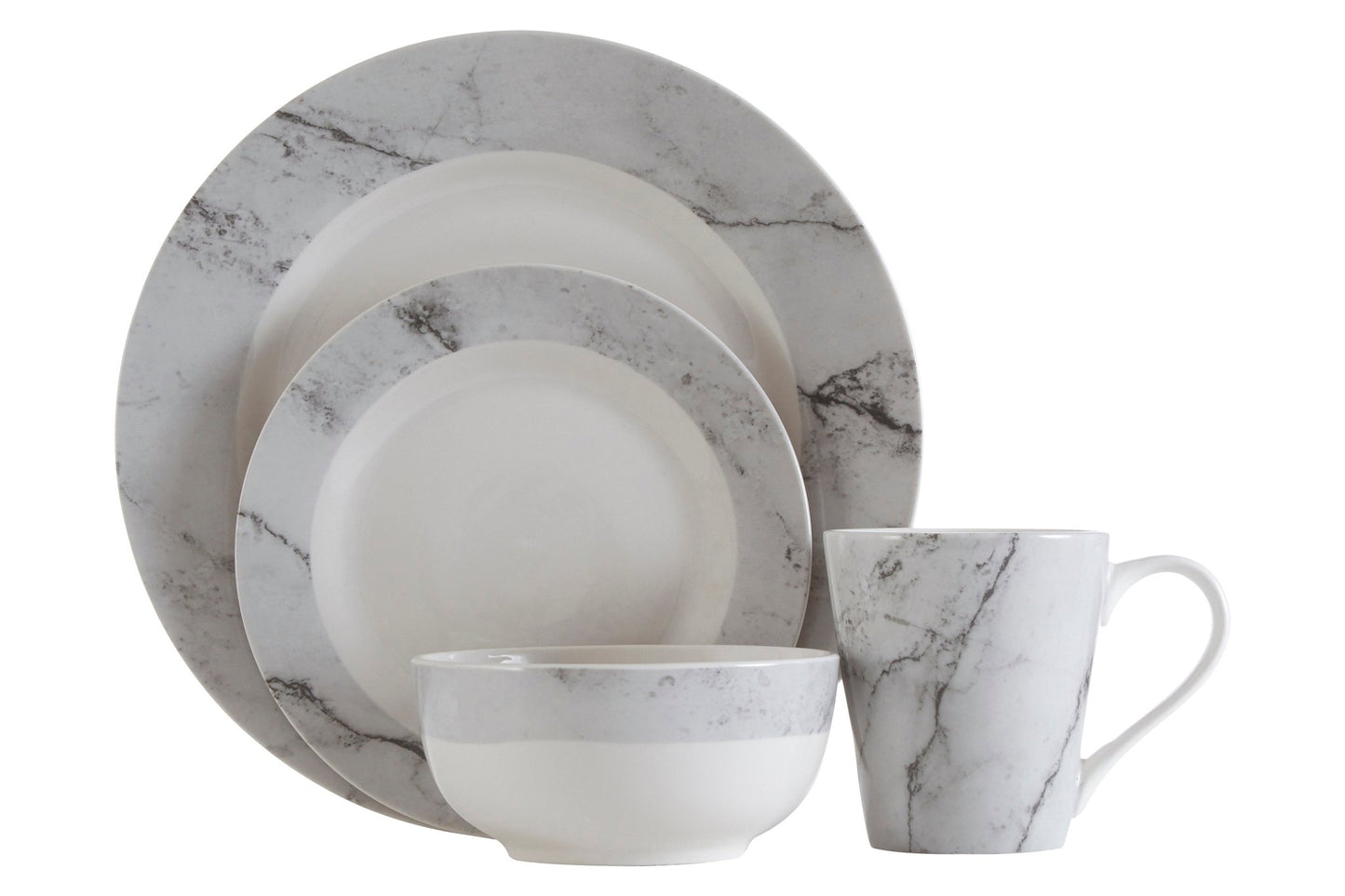 Asmund 16 Piece White And Grey Marble Effect Dinner Set - Skandi London