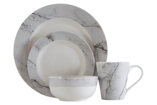 Asmund 16 Piece White And Grey Marble Effect Dinner Set - Skandi London