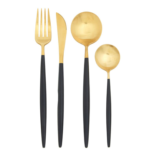 Asmund 16 Piece Black and Matte Gold and Black Cutlery Set - Skandi London