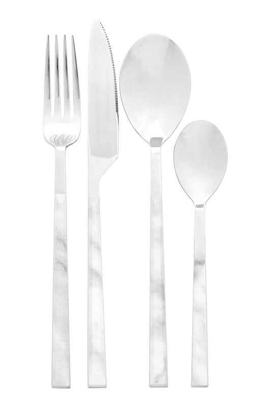 Asmund 16 Piece White Faux Marble Cutlery Set - Skandi London