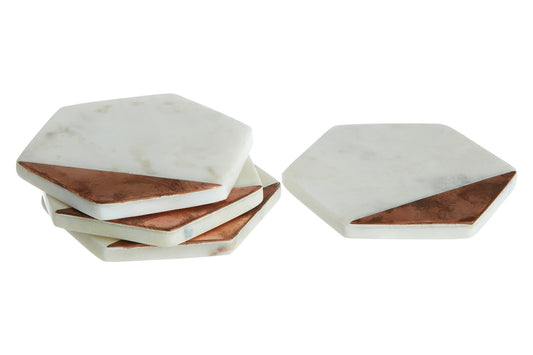 Kent Set Of 4 White Marble And Copper Inlay Coasters - Skandi London