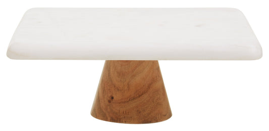 Kent White Marble And Acacia Wood Cake Stand - Skandi London