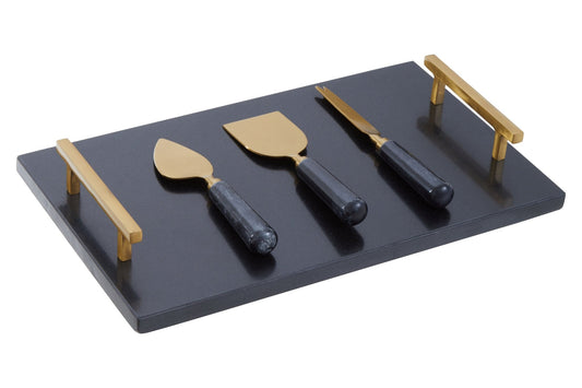 Jeppe Marble Board Black And Gold Finish Cheese Knife Set - Skandi London