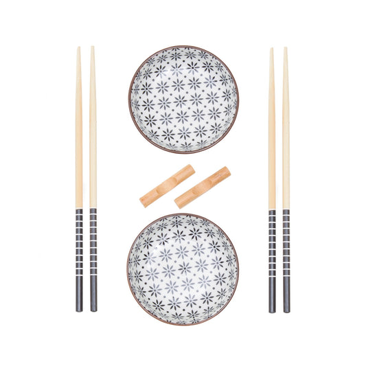 Haldor 6pc White Ceramic and Wood Sushi Set - Skandi London