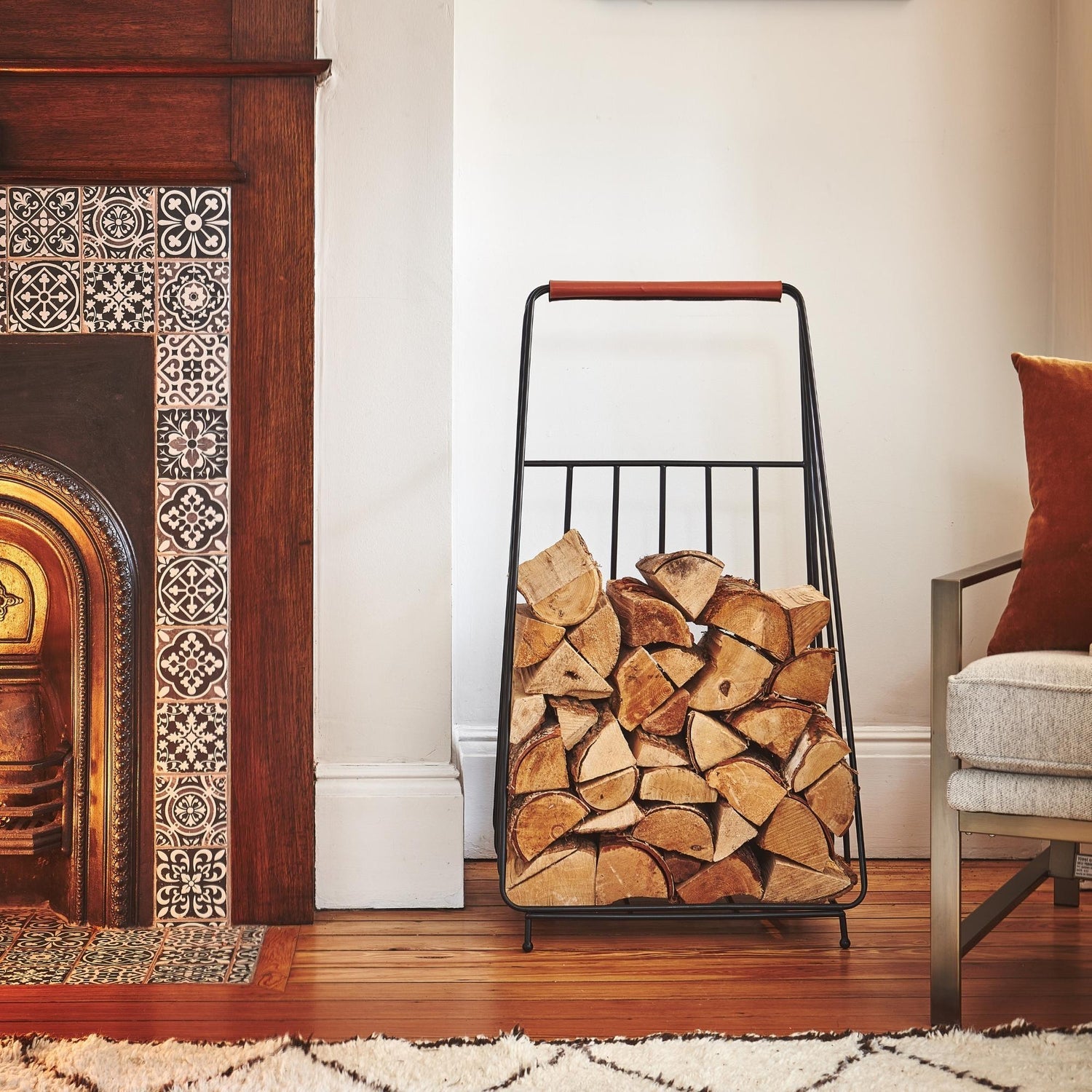 Holbaek Leather Handle Log Trolley - Skandi London