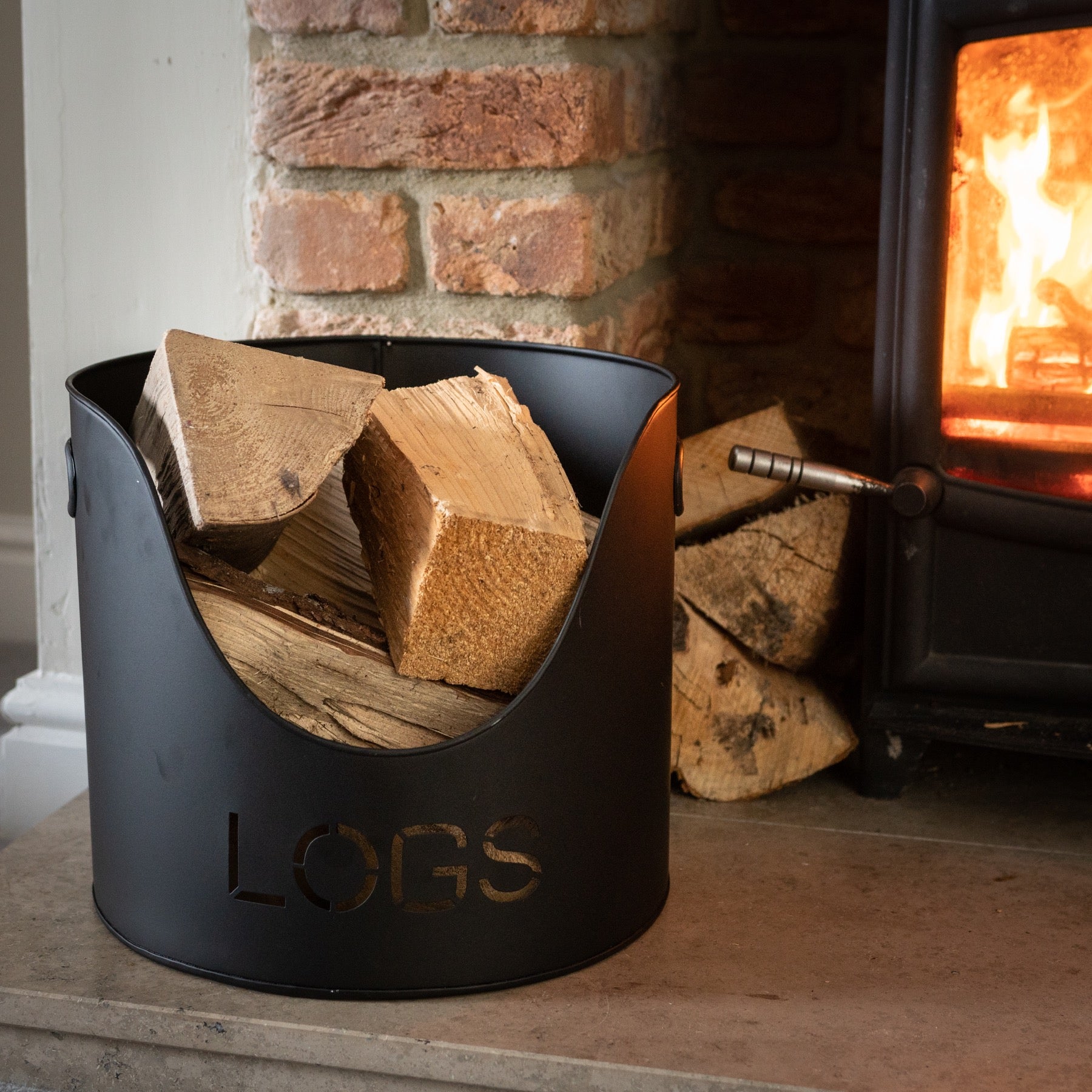 Skandi London Black Finish Logs And Kindling Buckets & Matchstick Holder - Skandi London