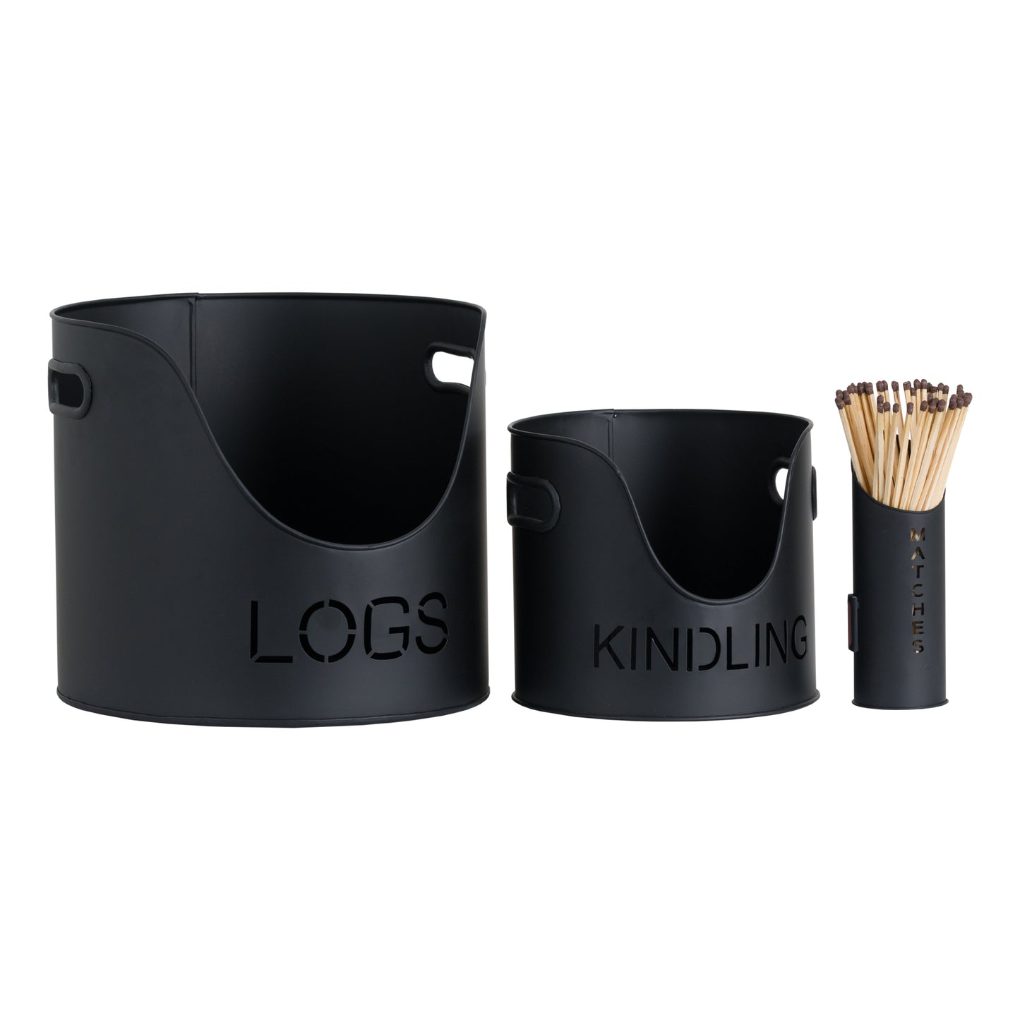 Skandi London Black Finish Logs And Kindling Buckets & Matchstick Holder - Skandi London