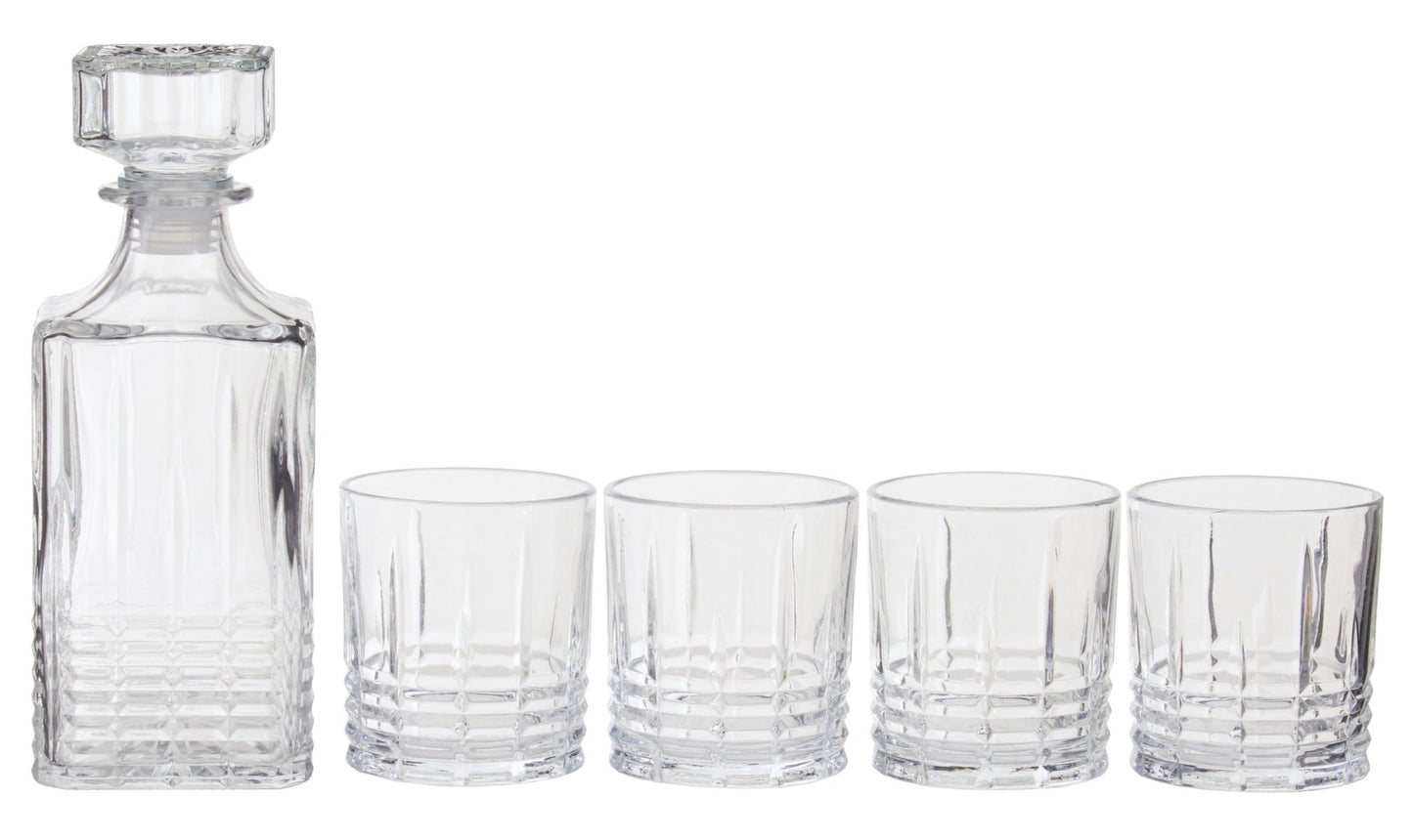 Claus Ribbed Pattern Decanter With Four Glasses - Skandi London
