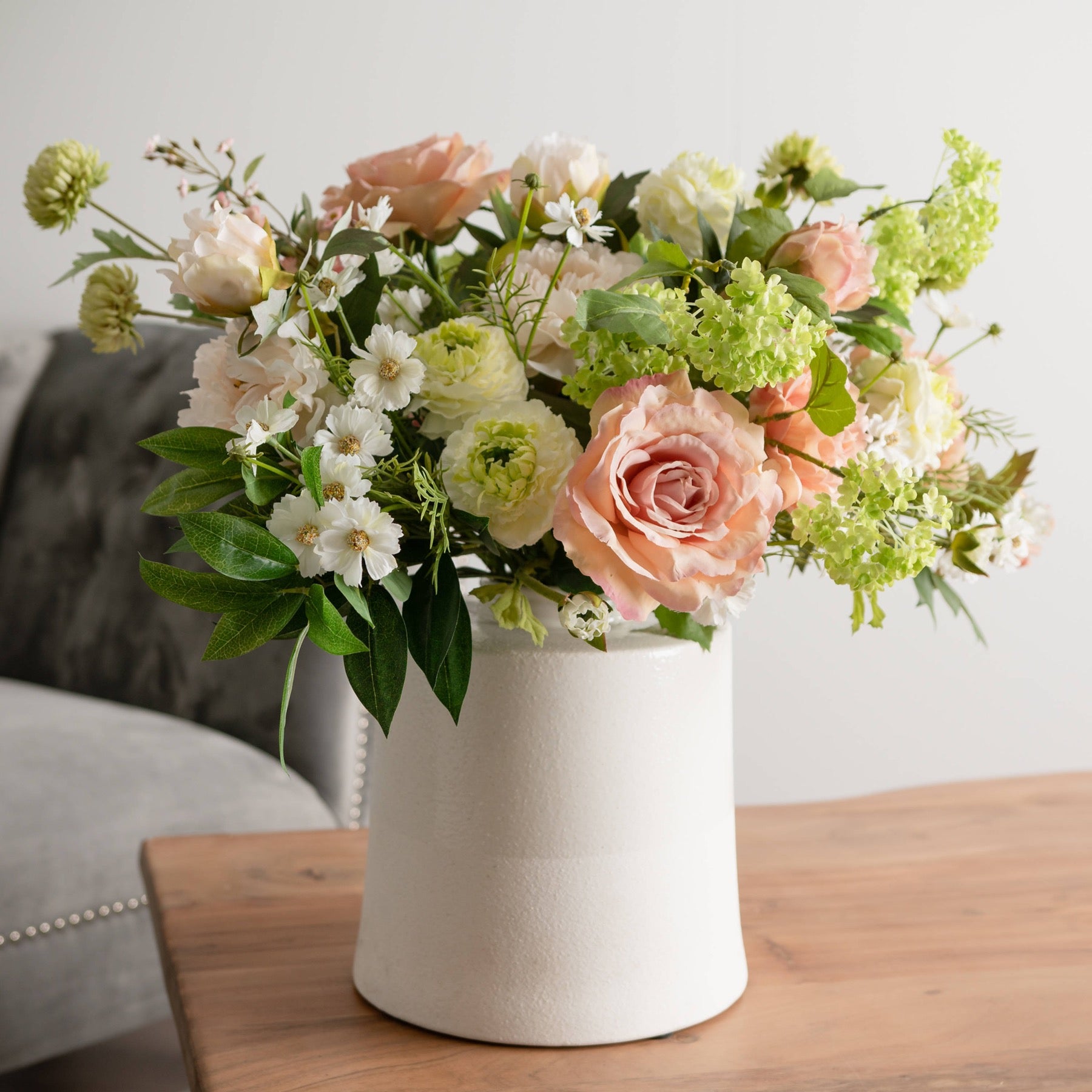 Skandi London White With Grey Detail Large Cylindrical Ceramic Vase - Skandi London