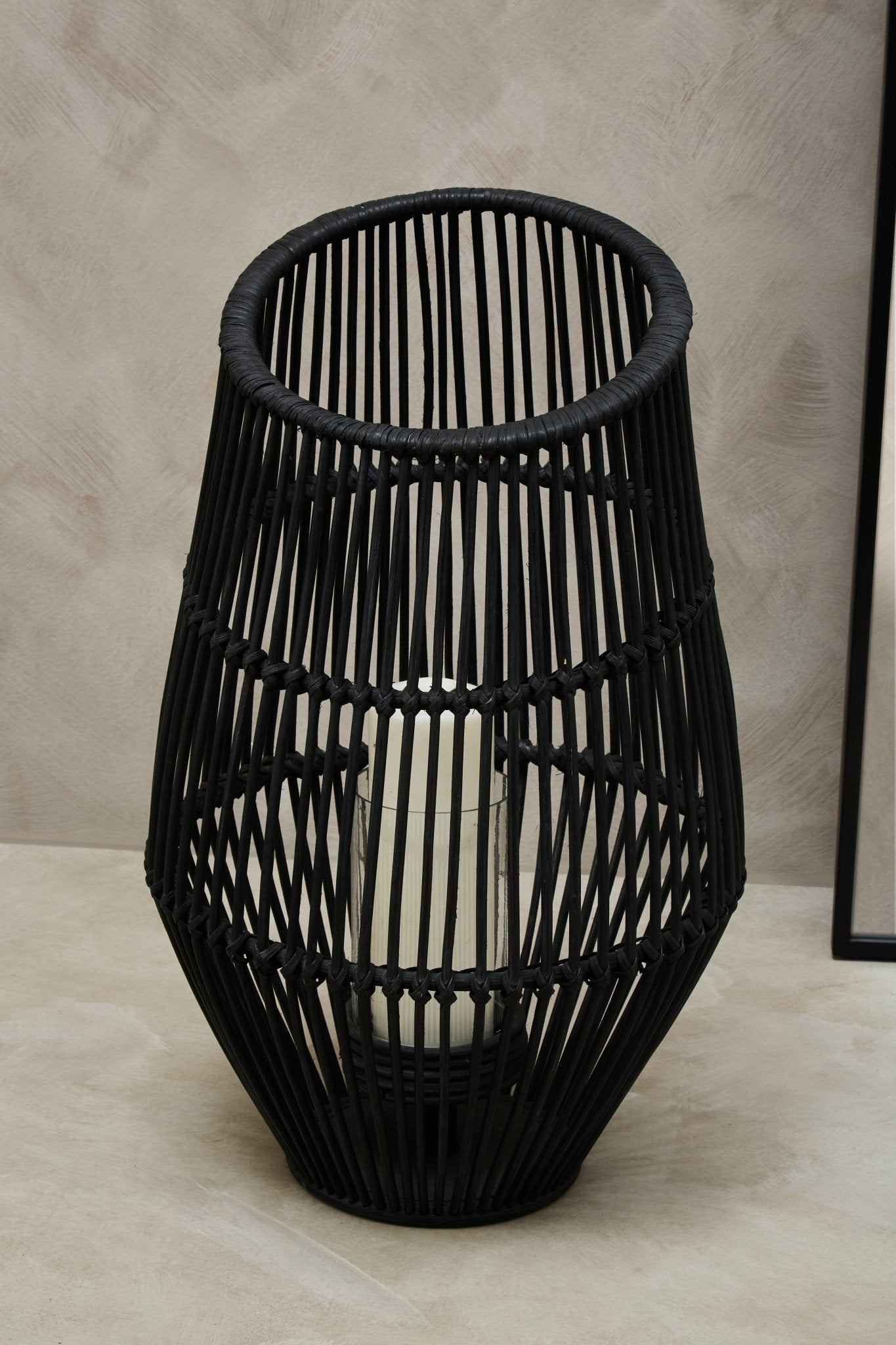 Kai Large Black Natural Rattan Lantern - Skandi London