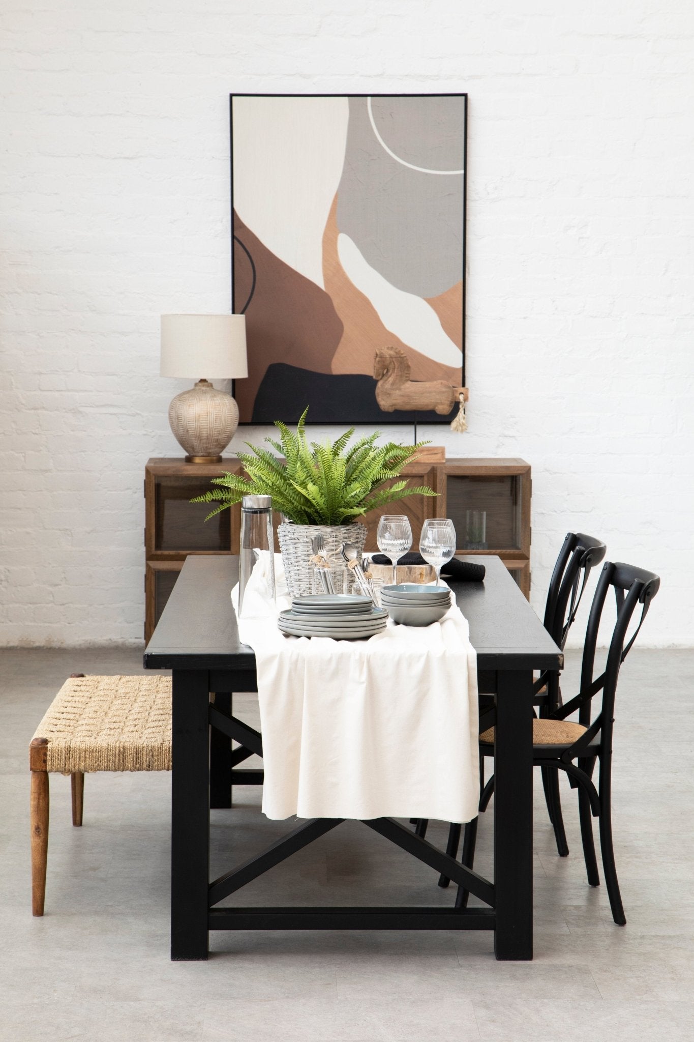 Janica Black Oak Wood Chair with Weave Seat - Skandi London