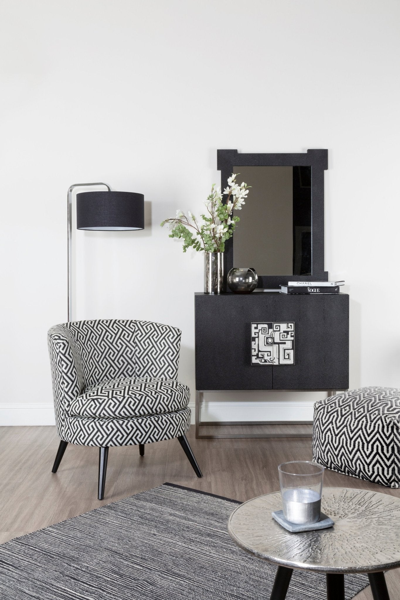 Mariel Round Black And White Round Armchair - Skandi London