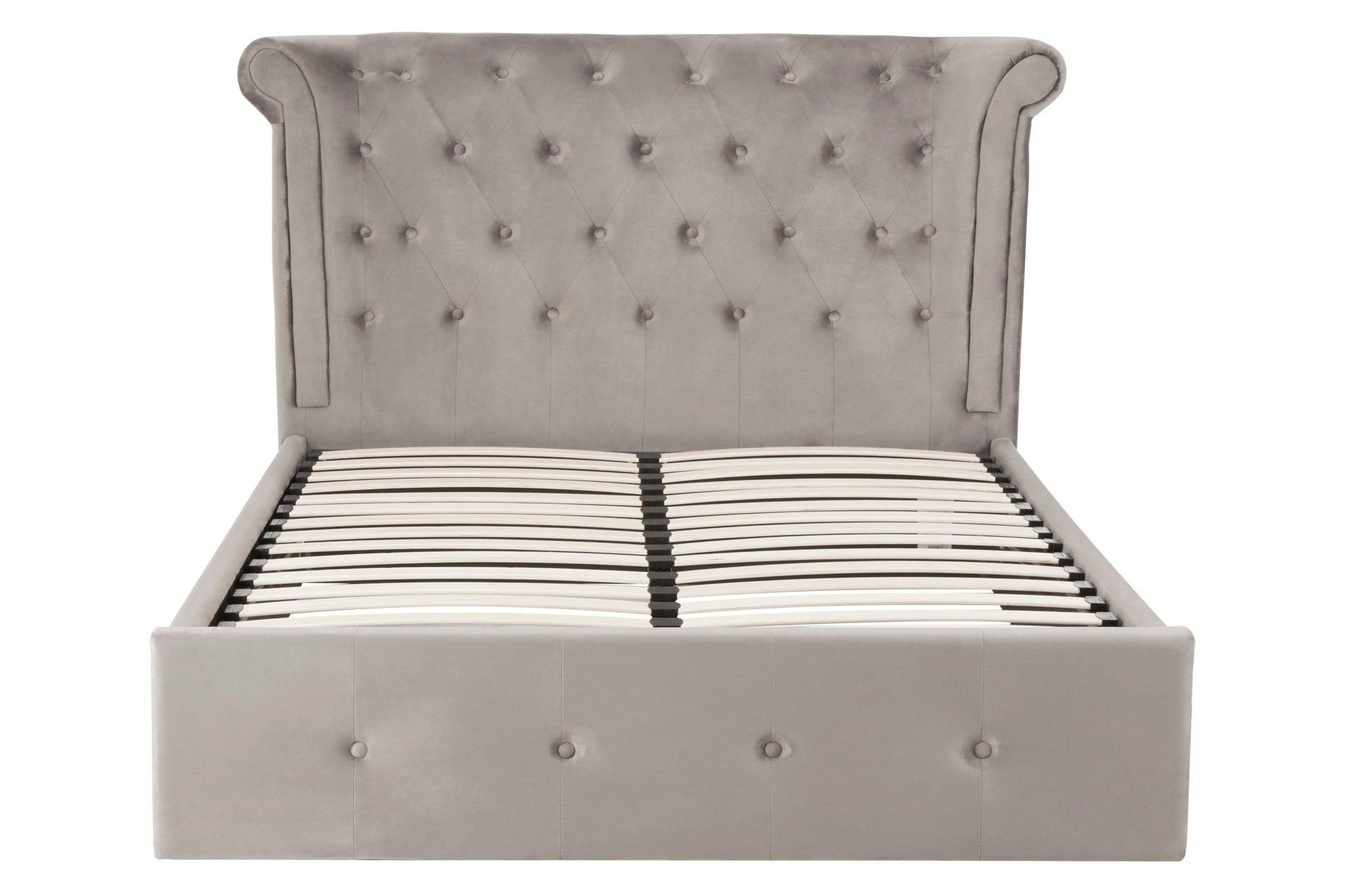 Darby Steel Velvet Double Ottoman Bed - Skandi London