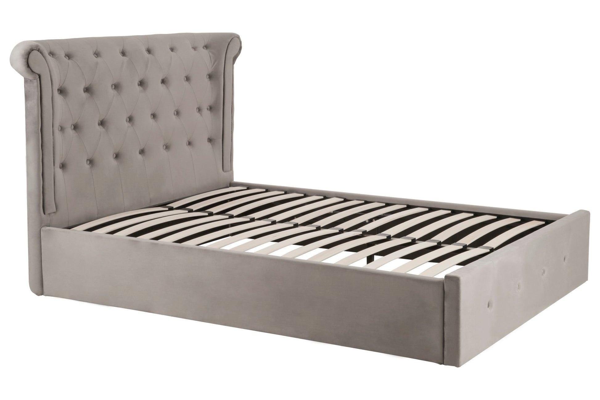 Darby Steel Velvet Double Ottoman Bed - Skandi London