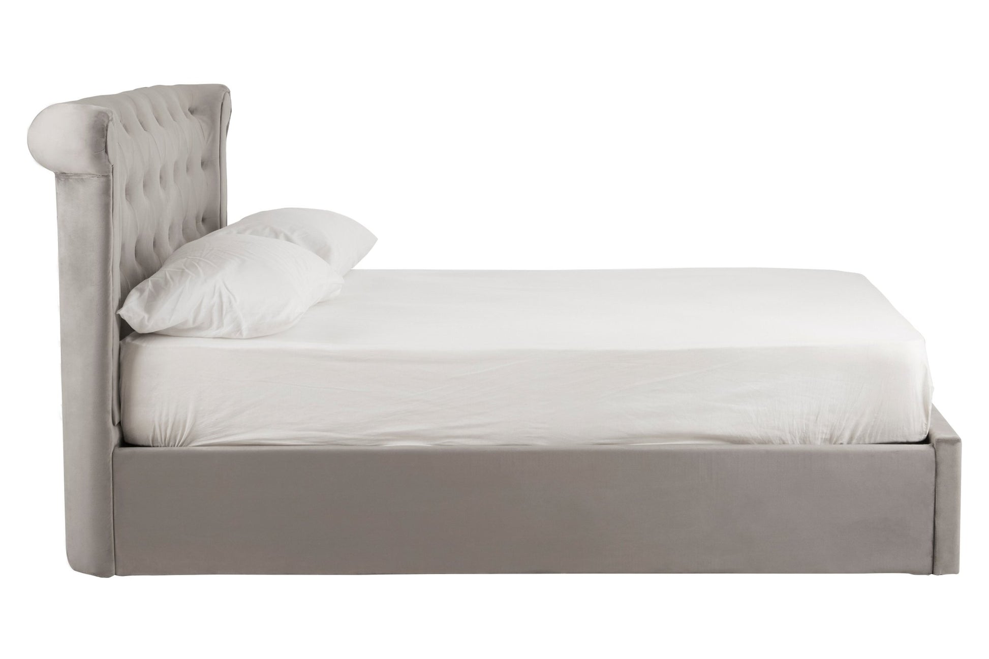 Darby Steel Velvet Double Ottoman Bed - Skandi London