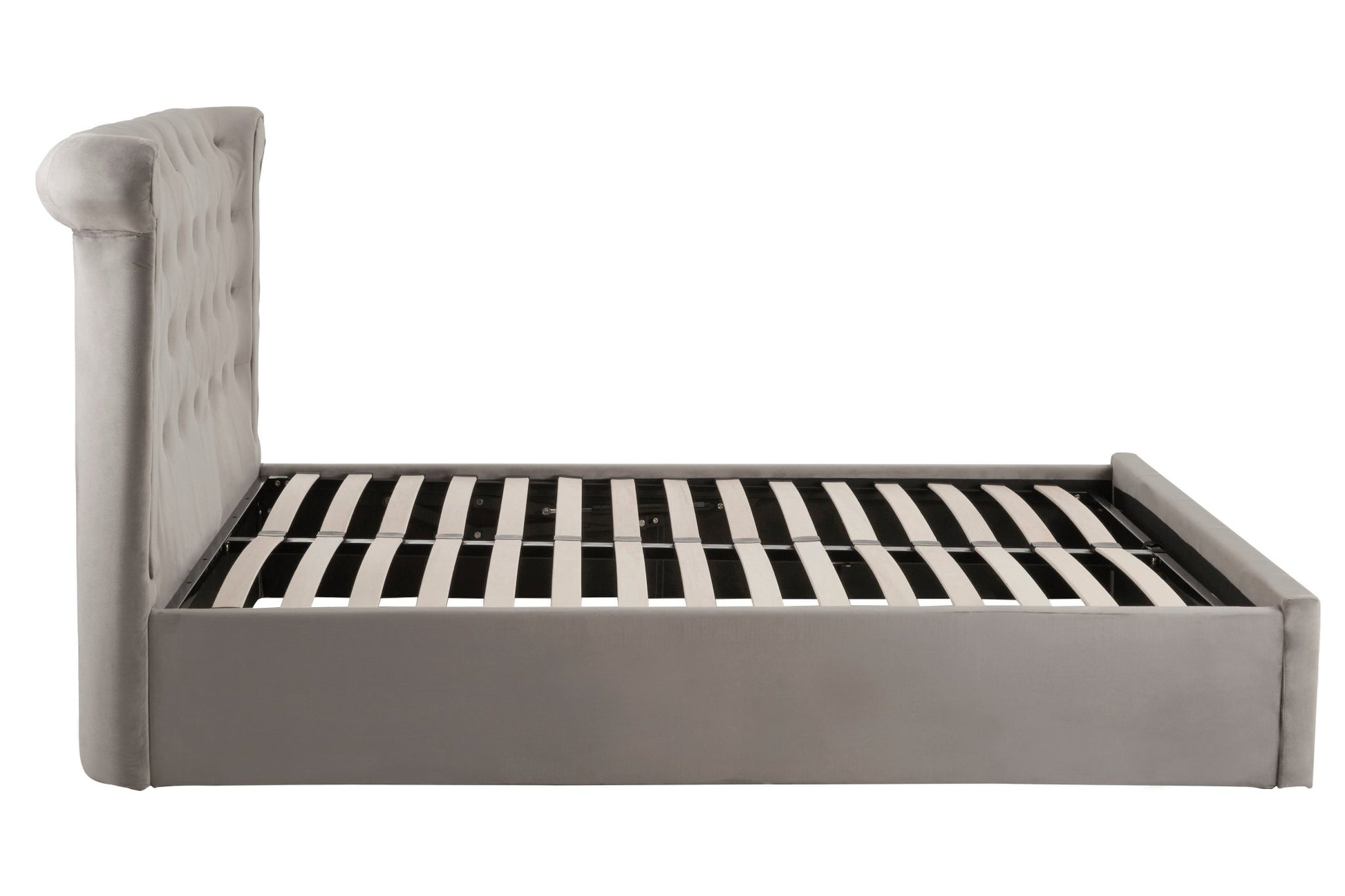 Darby Steel Velvet Double Ottoman Bed - Skandi London