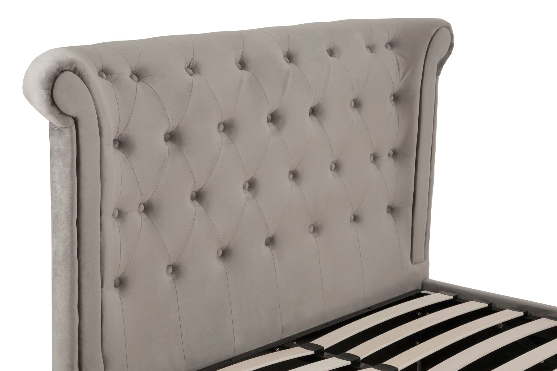Darby Steel Velvet Double Ottoman Bed - Skandi London