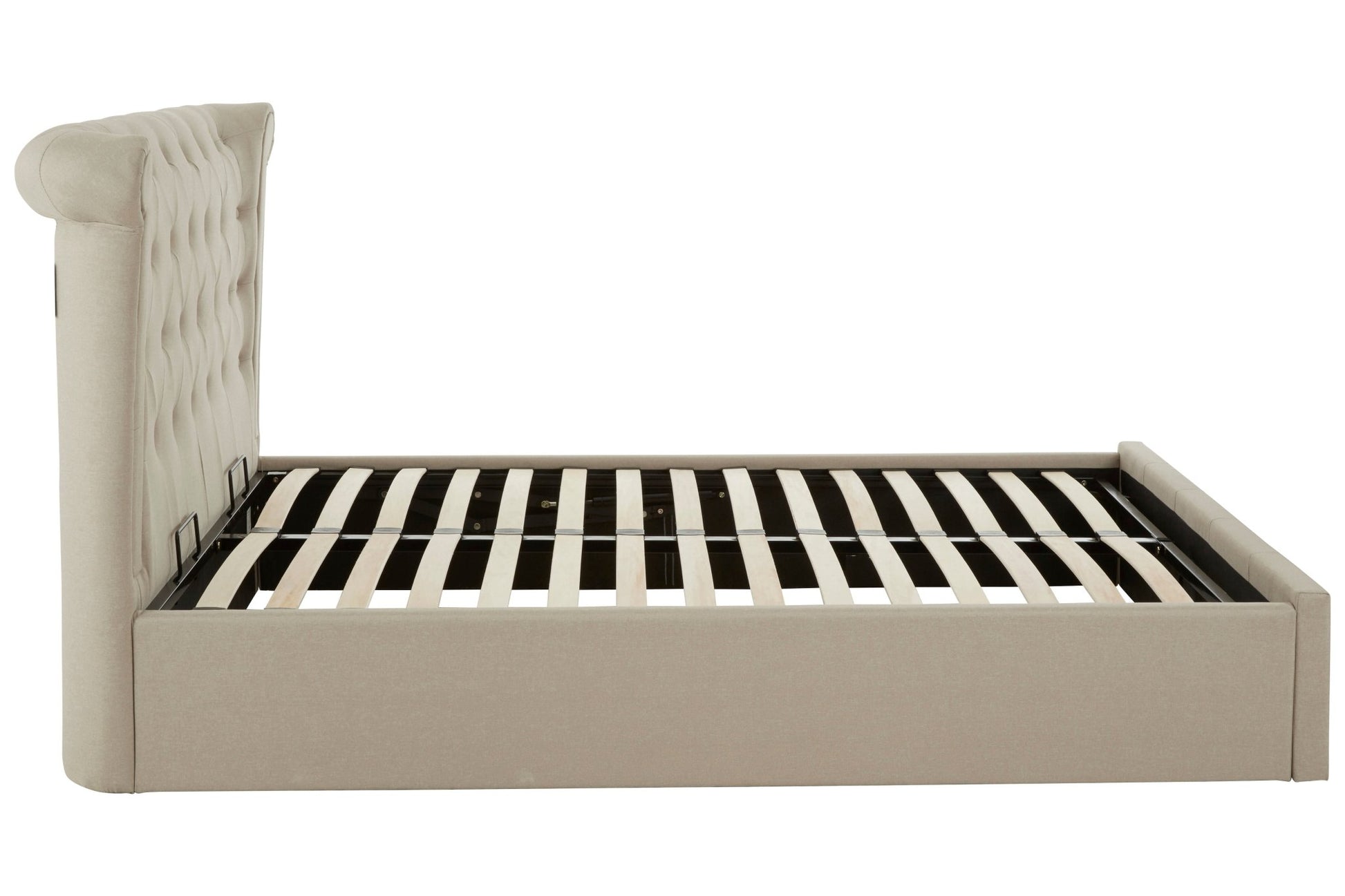 Darby Beige Double Ottoman Bed - Skandi London