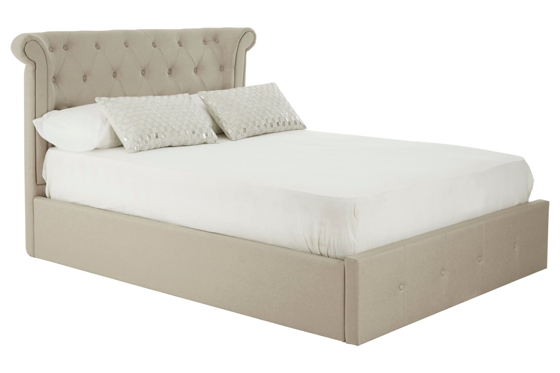 Darby Beige Double Ottoman Bed - Skandi London