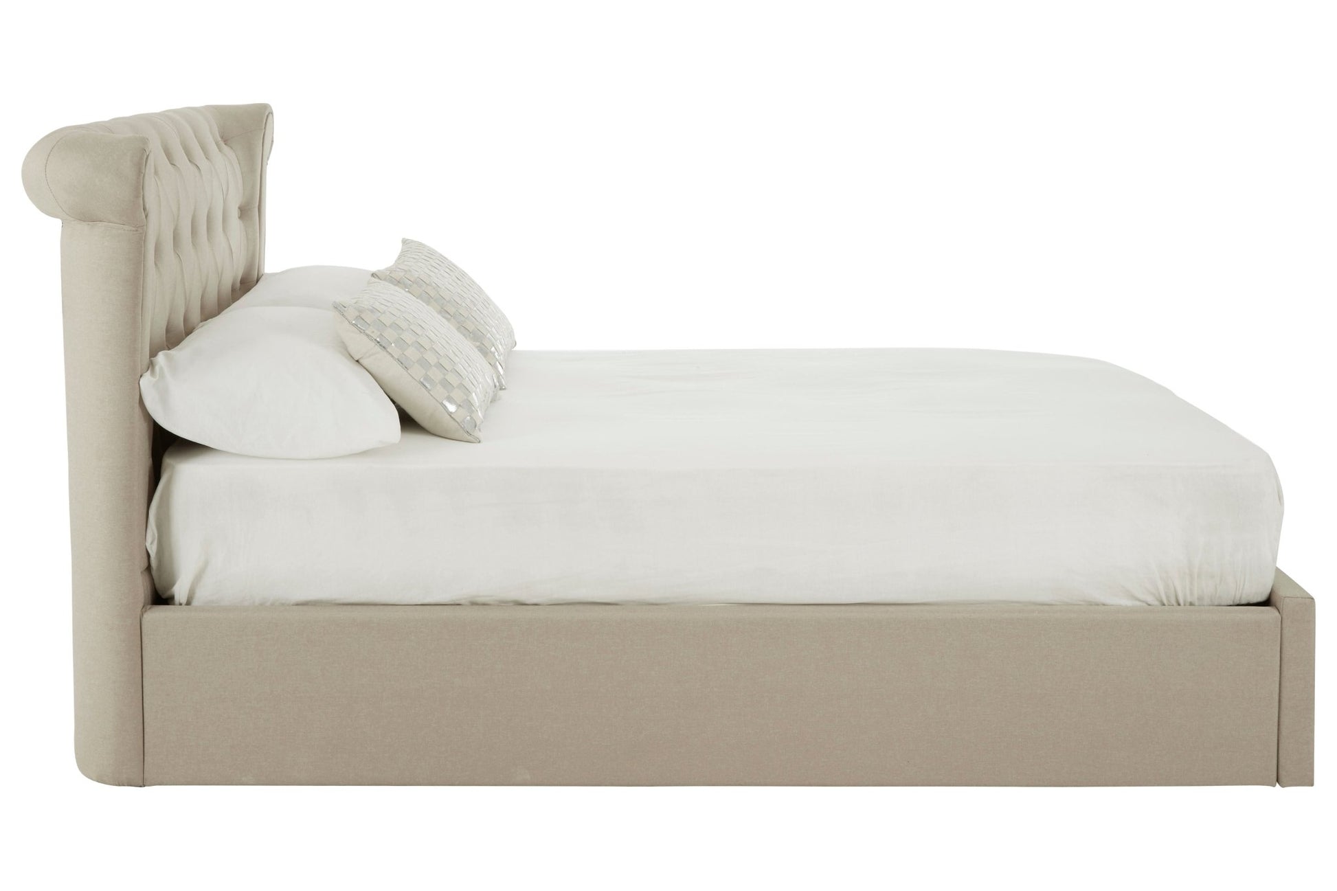Darby Beige Double Ottoman Bed - Skandi London