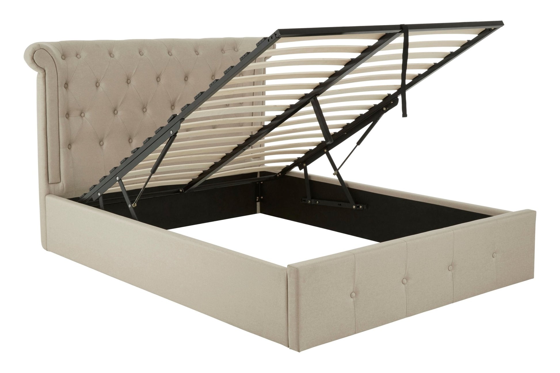 Darby Beige Double Ottoman Bed - Skandi London