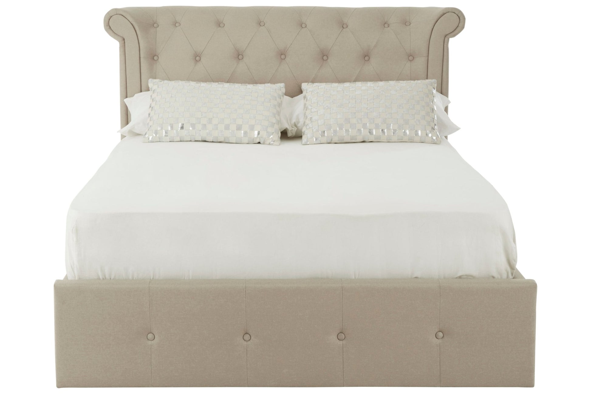 Darby Beige Double Ottoman Bed - Skandi London