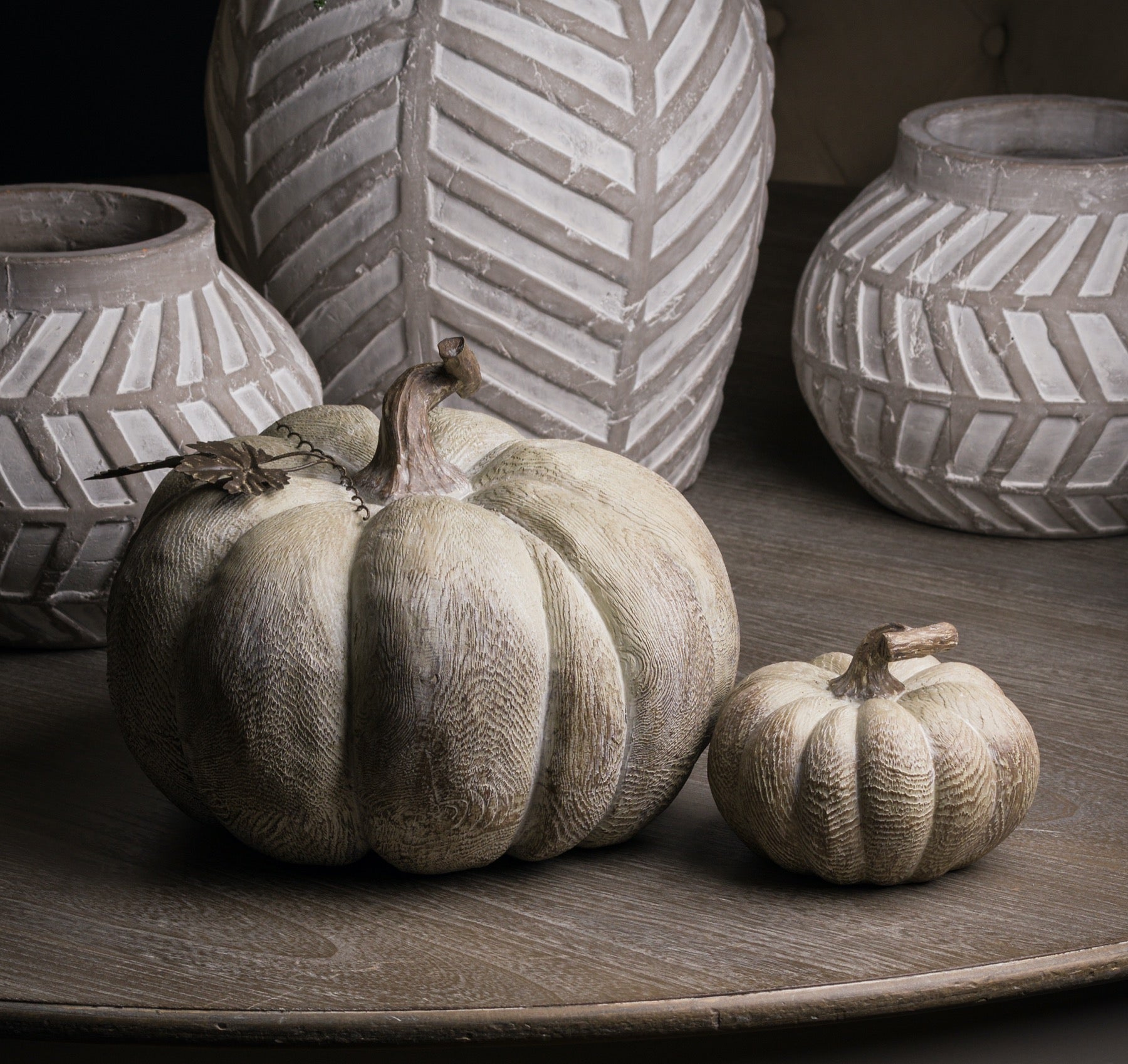 Skandi London Carved Wood Effect Small Squat Pumpkin - Skandi London